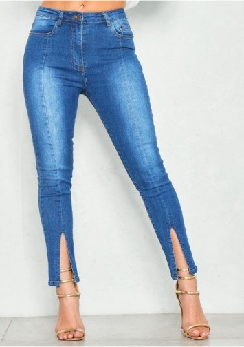 MISSYEMPIRE Libby Denim Split Hem Skinny Jeans | front slit hems - flipped