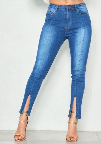 MISSYEMPIRE Libby Denim Split Hem Skinny Jeans | front slit hems