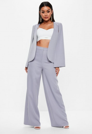 Missguided lilac wide leg trousers – luxe suit pants