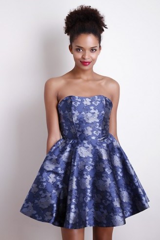 Liquorish Blue Metallic Prom Dress ~ blue strapless fit and flare dresses - flipped