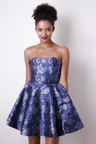 Liquorish Blue Metallic Prom Dress ~ blue strapless fit and flare dresses