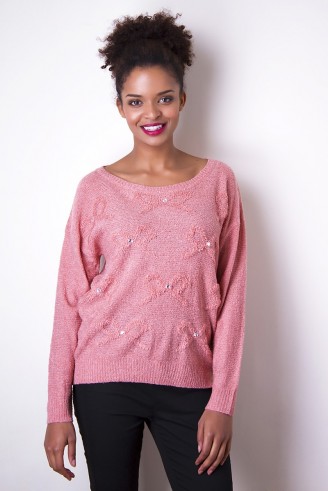 Liquorish Pink Bow Sweater ~ crystal embellished jumpers