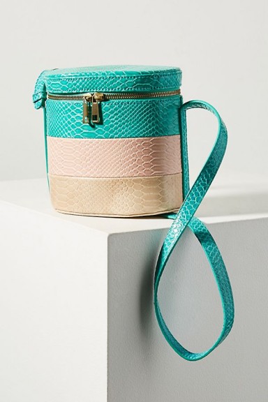 ANTHROPOLOGIE Louisa Striped Bucket Bag in turquoise | Croc embossed colour block bags