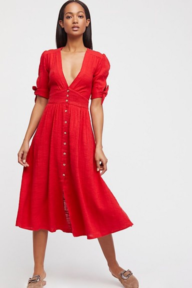 Endless Summer Love Of My Life Midi Dress | red plunge front dresses