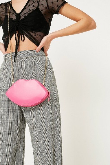 Lulu Guinness Lips Pink Leather Crossbody Bag / lip shaped bags - flipped