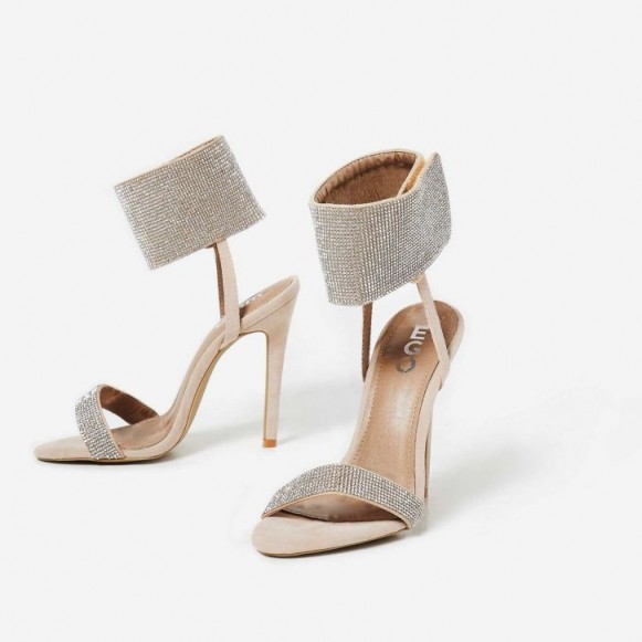 EGO Lyla Diamante Strap Heel In Nude Faux Suede – glamorous heels