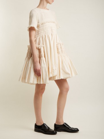 MOLLY GODDARD Lynette smocked cotton-poplin dress ~ gathered cream dresses