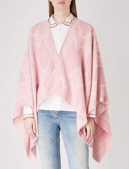 MAJE Pink M print knitted poncho – spring ponchos - flipped