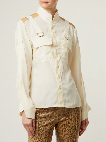 CHLOÉ Mandarin-collar patch-pocket blouse ~ stylish cream shirts - flipped