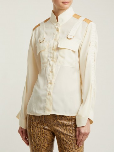 CHLOÉ Mandarin-collar patch-pocket blouse ~ stylish cream shirts
