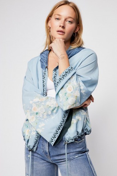 Free People Maple Kimono Bomber | blue floral jackets - flipped