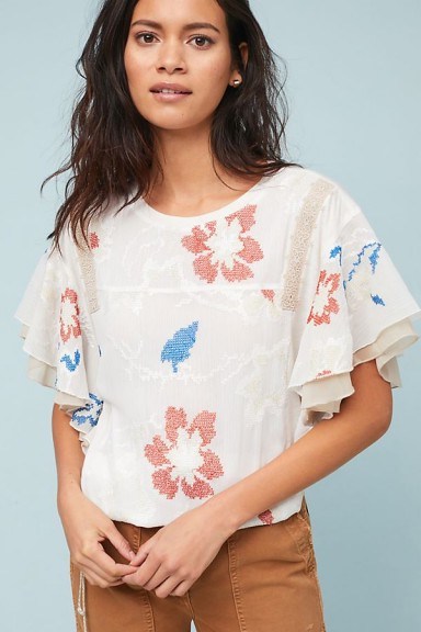 Tiny Margarite Drawstring Top | floral flutter sleeve tops - flipped