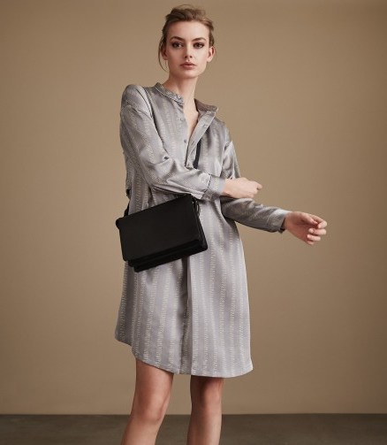 MARIBEL GREY OVERSIZED SHIRT DRESS / stripe print dresses - flipped