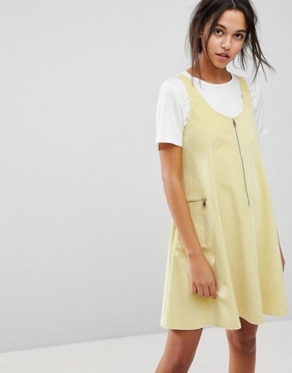 Max&Co Cord Zip Dress – yellow corduroy pinafore dresses - flipped