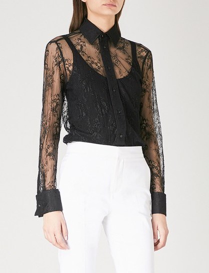 MAX MARA Cometa black floral lace shirt – semi sheer shirts - flipped