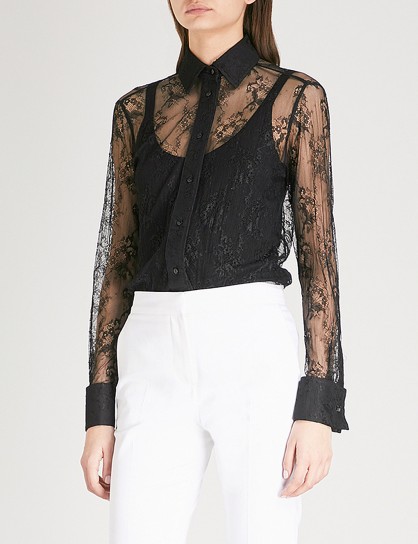 MAX MARA Cometa black floral lace shirt – semi sheer shirts