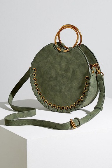 ANTHROPOLOGIE Melanie Whipstiched Round Bag | green O-ring top handle bags - flipped