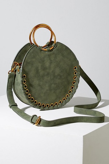 ANTHROPOLOGIE Melanie Whipstiched Round Bag | green O-ring top handle bags