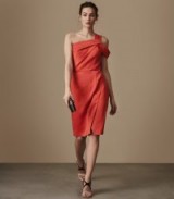 Reiss MELISSA ONE-SHOULDER COCKTAIL DRESS SCARLET ~ red asymmetric neckline party dresses
