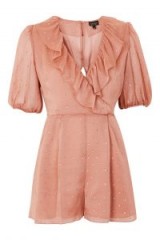 TOPSHOP Metallic Spotted Playsuit. BLUSH-PINK RUFFLE PLAYSUITS