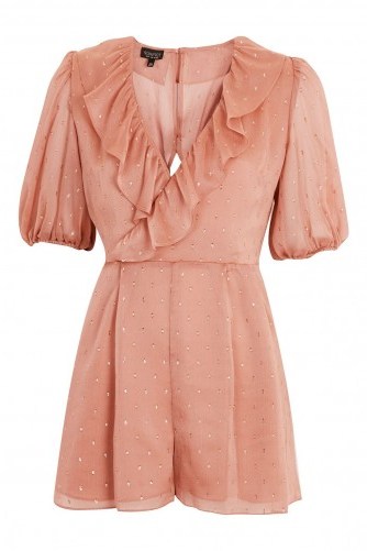 TOPSHOP Metallic Spotted Playsuit. BLUSH-PINK RUFFLE PLAYSUITS - flipped