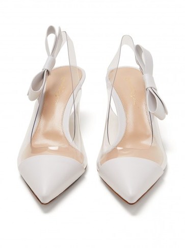 GIANVITO ROSSI Mia 55 point-toe white leather and plexi slingback pumps ~ clear panel slingbacks - flipped