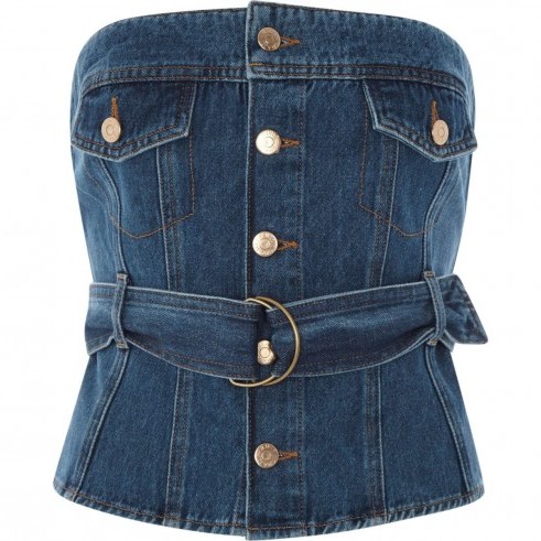 RIVER ISLAND Mid blue denim bandeau bustier top | strapless tops - flipped