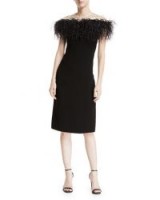 Monique Lhuillier Stretch-Crepe Illusion Sheath Dress w/ Feather Trim ~ chic cocktail dresses ~ French style evening dresses