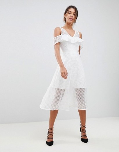 Morgan Frilly Cold Shoulder Full Prom Midi Dress – pretty party dresses - flipped