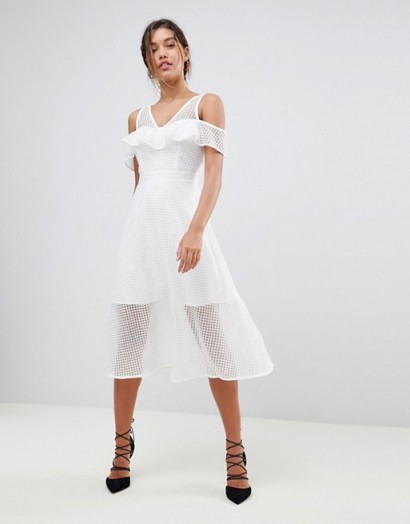 Morgan Frilly Cold Shoulder Full Prom Midi Dress – pretty party dresses