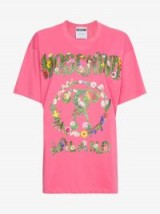 Moschino Pink Oversized Floral Logo Print Cotton T Shirt