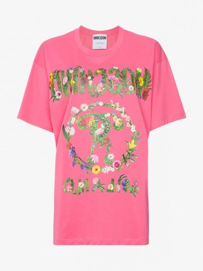 Moschino Pink Oversized Floral Logo Print Cotton T Shirt - flipped