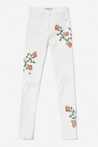 MOTO Embroidered Jamie Jeans / white floral denim - flipped