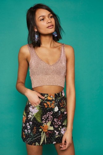 MOTO Floral Crystal Denim Skirt | embellished skirts - flipped