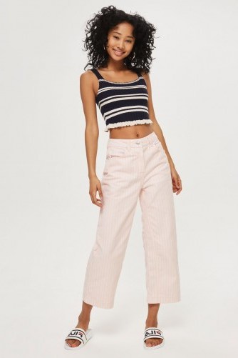 MOTO Striped Cropped Wide Leg Jeans | pink and white stripe denim - flipped