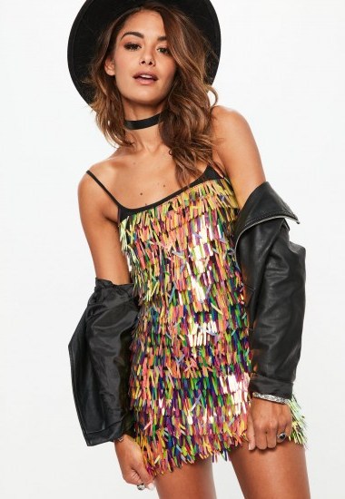 Missguided multi colored fringe sequin halterneck mini dress | strappy party dresses - flipped
