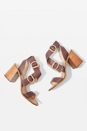 Topshop Natalie Cut Out Heeled Sandals | bordeaux-red leather strappy shoes - flipped