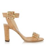 JIMMY CHOO DACHA 85 Natural Cork Sandals with Jewelled Buckle ~ luxe shoes