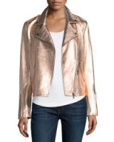 Neiman Marcus Leather Collection Zip-Front Metallic Leather Moto Jacket. ROSE GOLD BIKER JACKETS