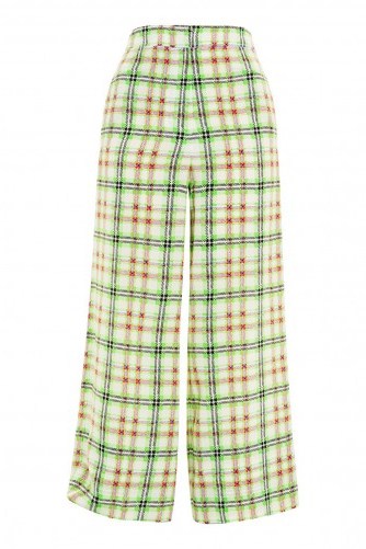 TOPSHOP Boutique Neon Checked Pyjama Trousers / green check print cropped pants - flipped