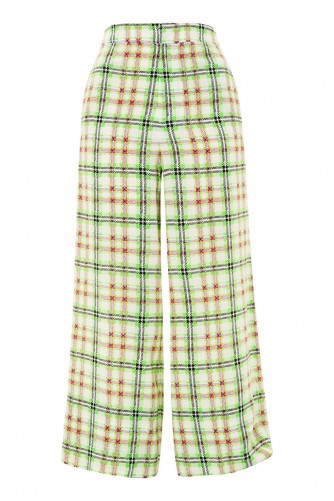 TOPSHOP Boutique Neon Checked Pyjama Trousers / green check print cropped pants