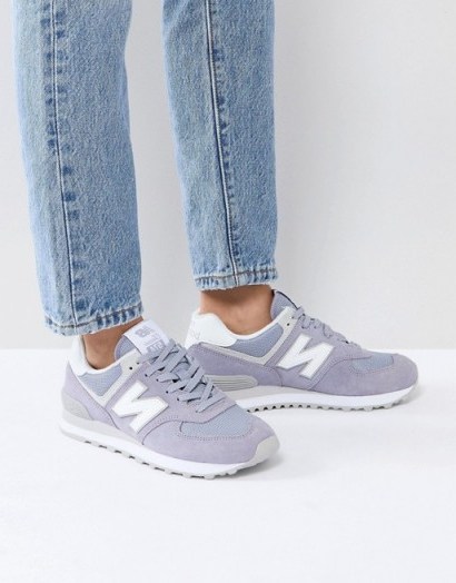 New Balance 574 Suede Trainers In Lilac – light purple sneakers - flipped