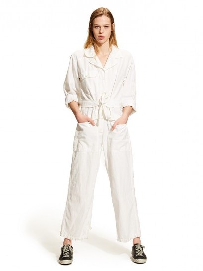 NILI LOTAN ARIA JUMPSUIT in white – as worn by Bella Hadid out in Malibu, 16 March 2018. Celebrity jumpsuits | models street fashion - flipped