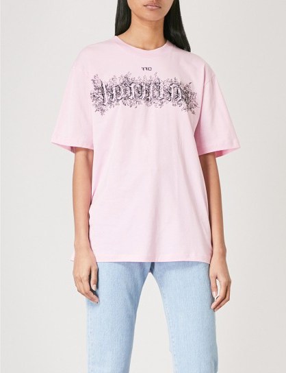 OFF-WHITE C/O VIRGIL ABLOH Natural embroidered pink cotton-jersey T-shirt - flipped