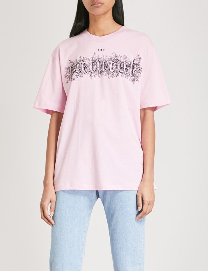 OFF-WHITE C/O VIRGIL ABLOH Natural embroidered pink cotton-jersey T-shirt