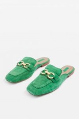 Topshop Open Back Suede Loafers | green square toe loafer | chic flats