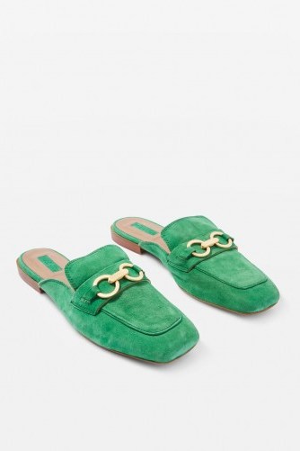 Topshop Open Back Suede Loafers | green square toe loafer | chic flats - flipped