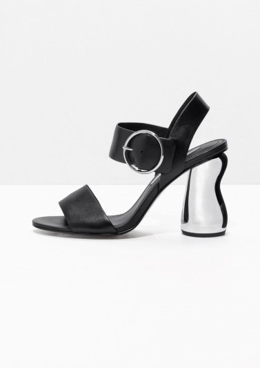 & other stories O-Ring Metallic Heel Sandalette – chunky wavy heel sandals - flipped