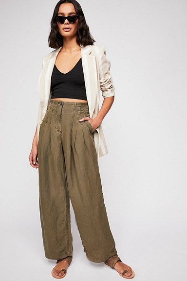 Free People Orion Utility Trouser | army-green front pleated pants - flipped