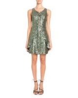Pascal Millet Sleeveless Lace-Up Sequin Mini Cocktail Dress / green metallic ruffle trimmed party dresses / evening glamour